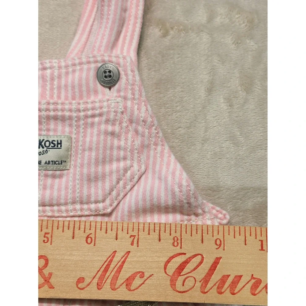 OshKosh Bgosh Baby Girls Pink‎ White Striped Hickory Overalls 3M Glitter Belt